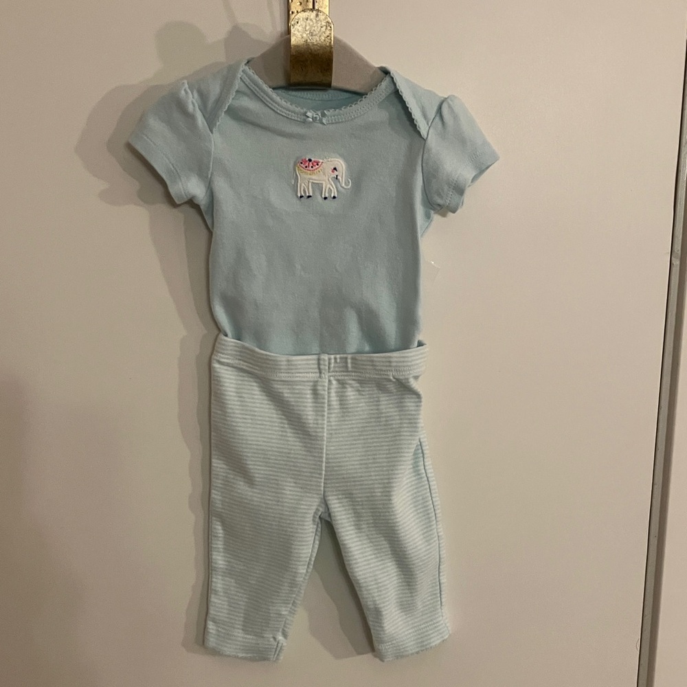 Carter's Light Blue Elephant shirt with matching striped pants